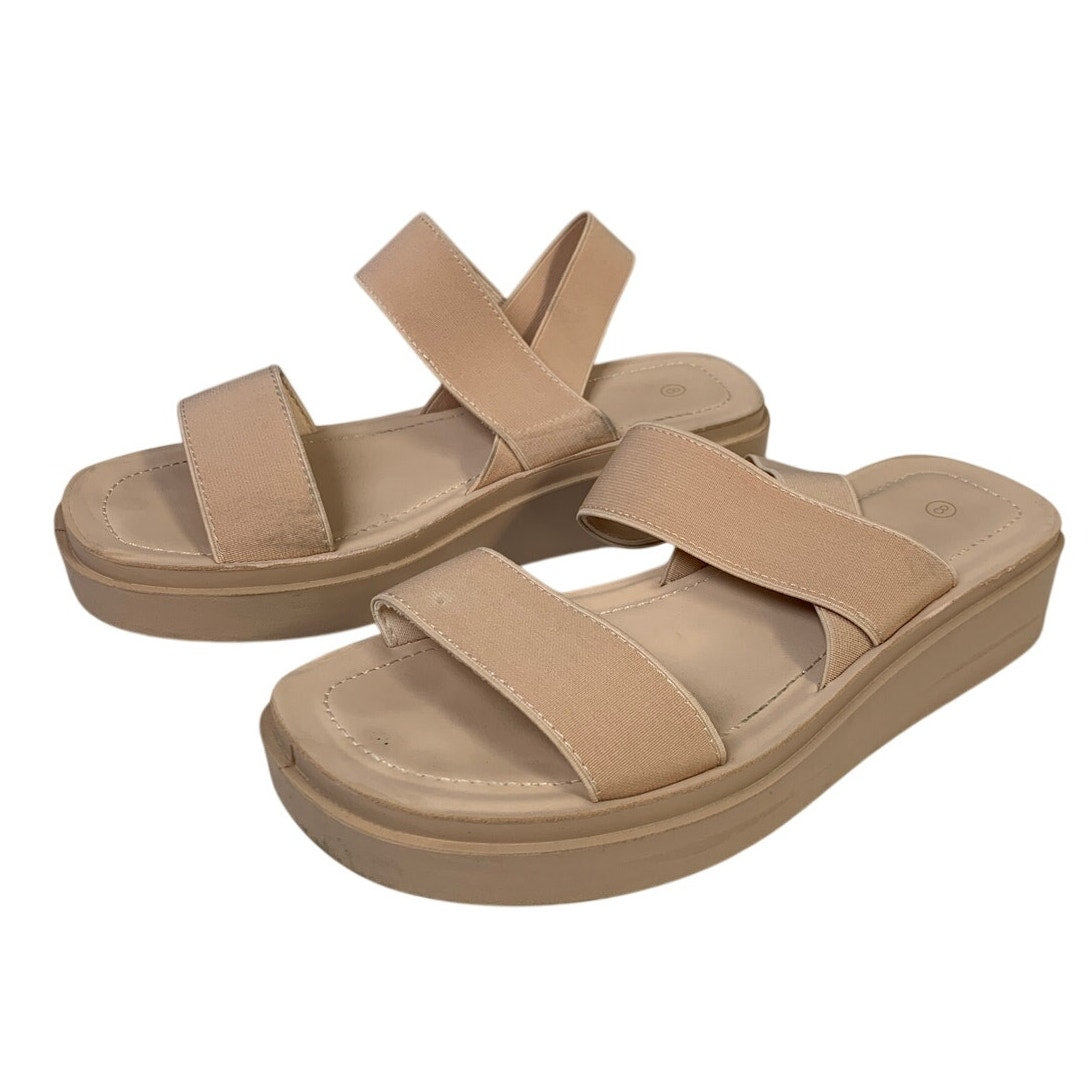 Womens Size 8 Beige 1.25" Platform Sandal Open Round Toe Slip On Summer Shoes