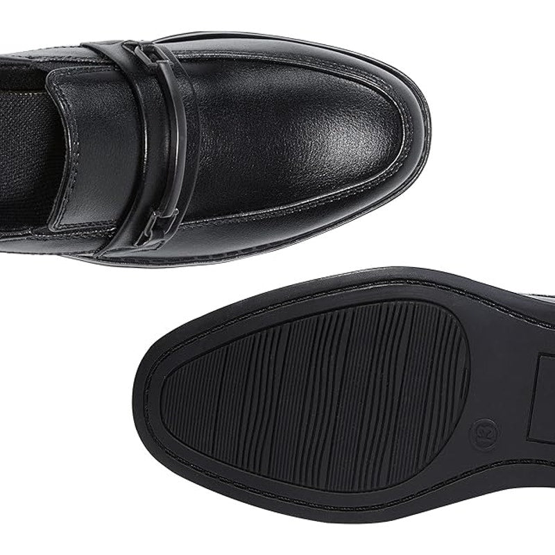 HomeHot Boys Size 1 Black Oxford Slip on Loafers Round Toe Dress Shoes