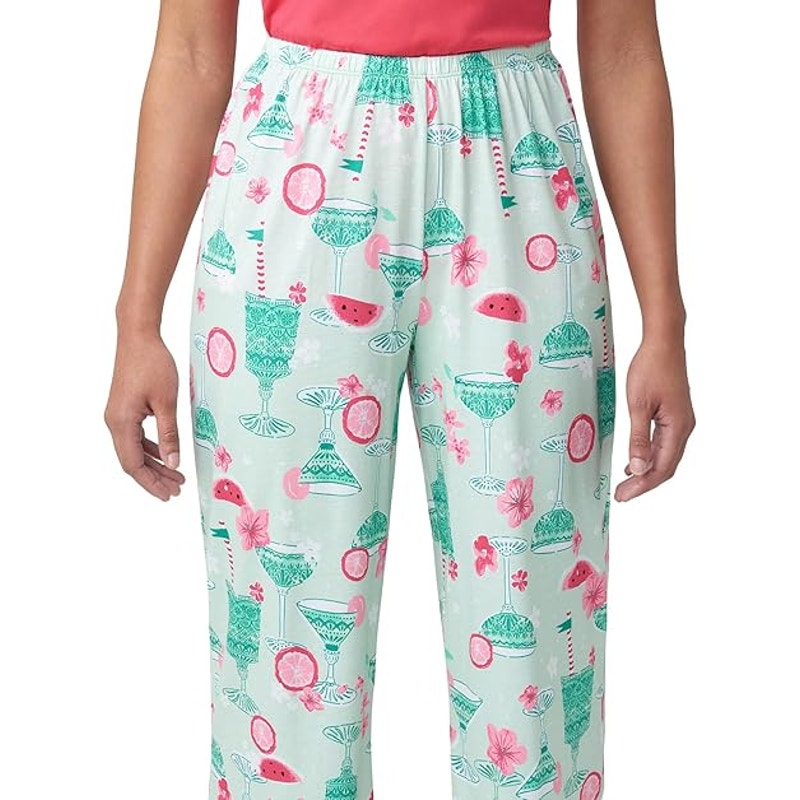 HUE Womens Medium Tipsy in Tucket Short Sleeve Shirt Capri Pants 2 Piece Pajamas