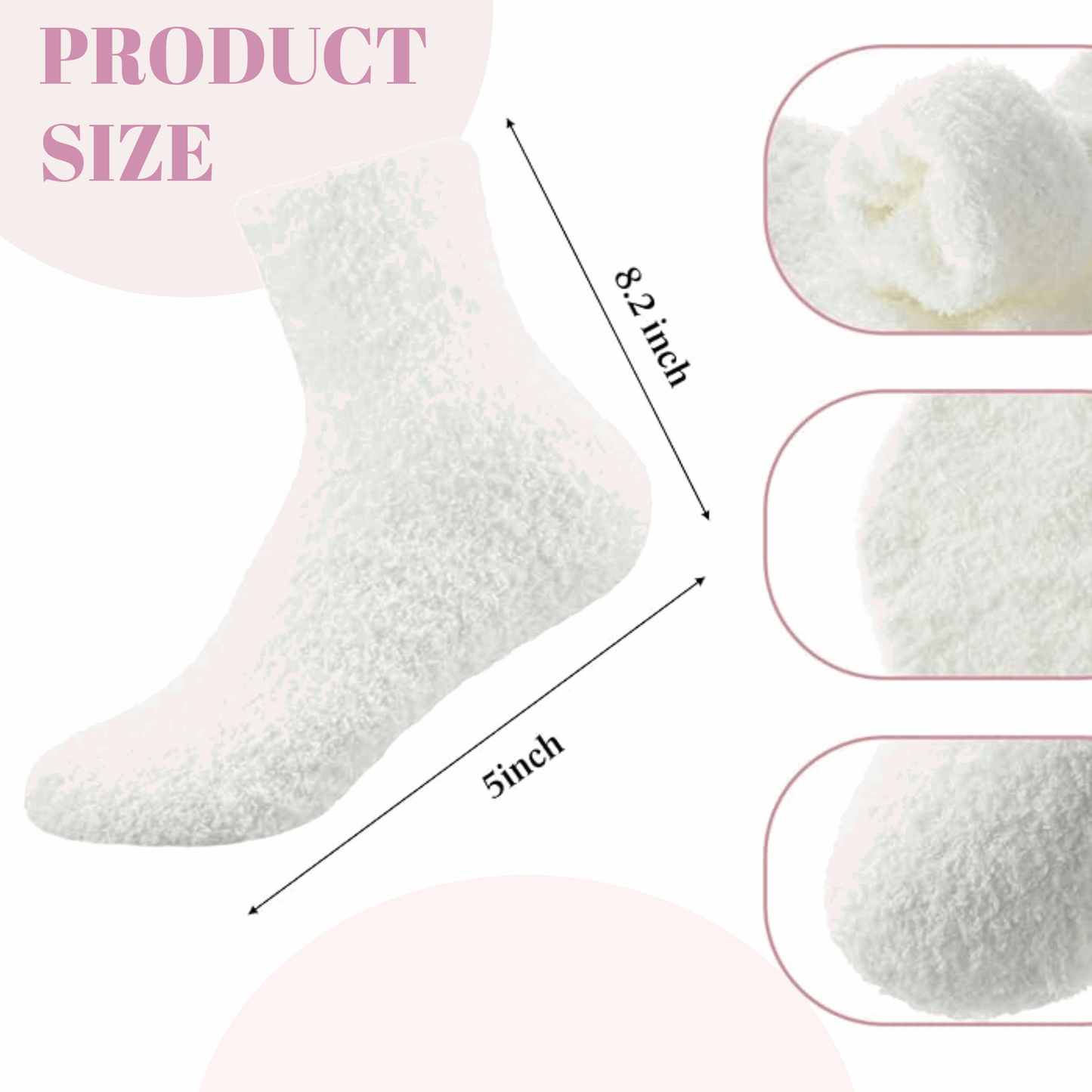 White socks with measurements on a white background