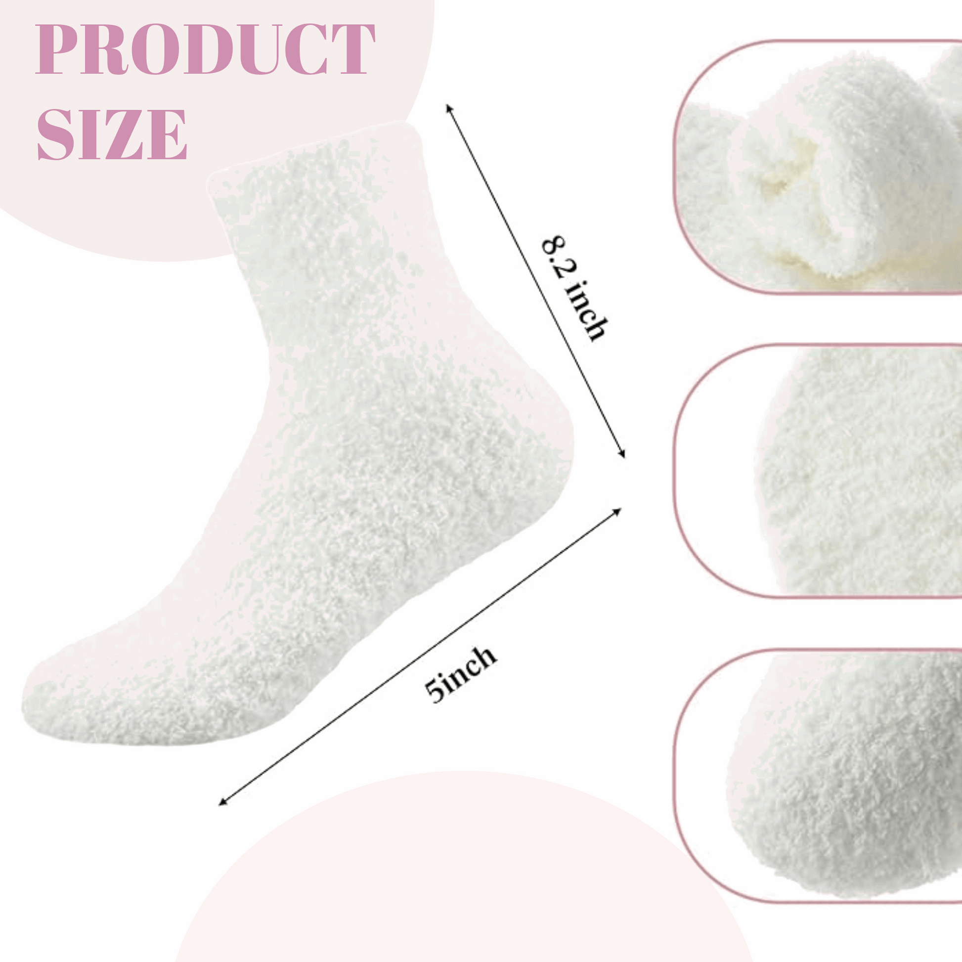 White socks with measurements on a white background