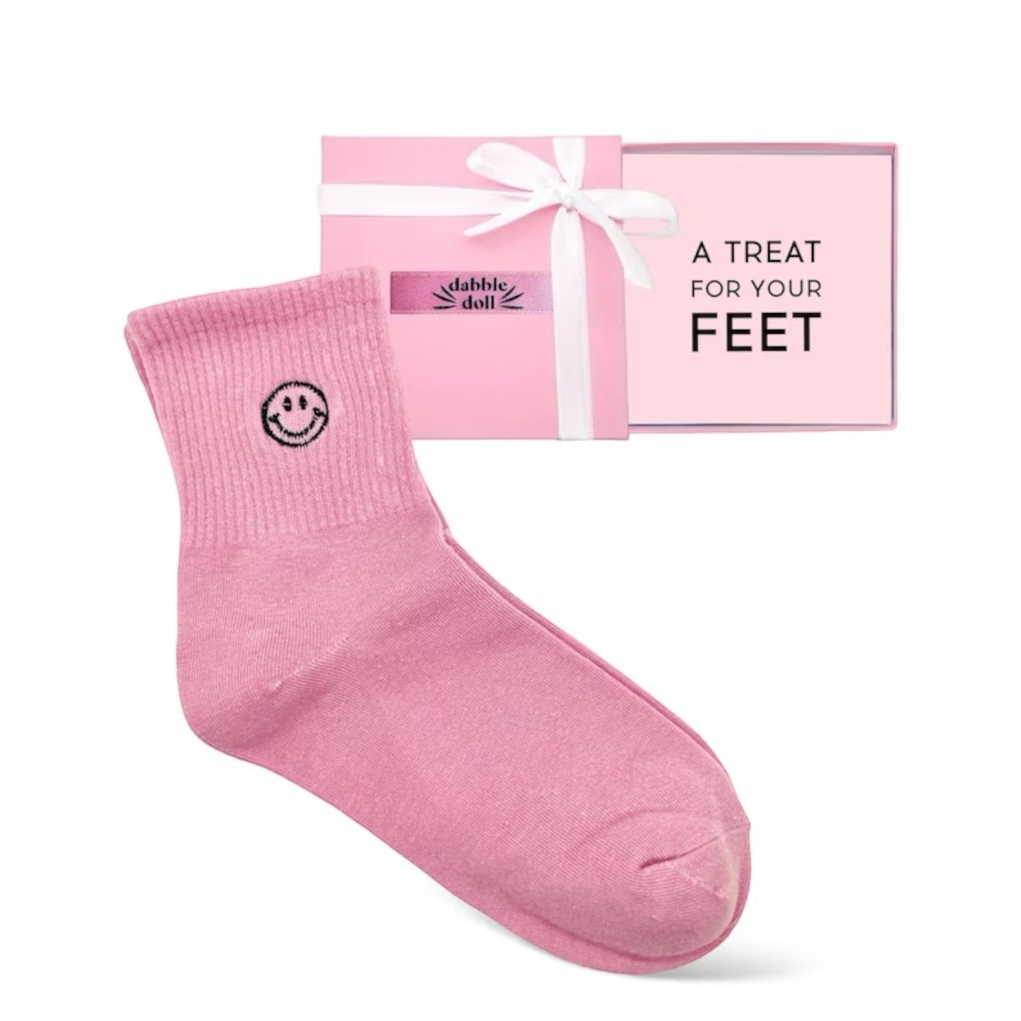 Smile-Embroidered Socks with Gift Box dusty pink