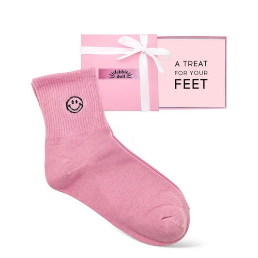 Smile-Embroidered Socks with Gift Box dusty pink