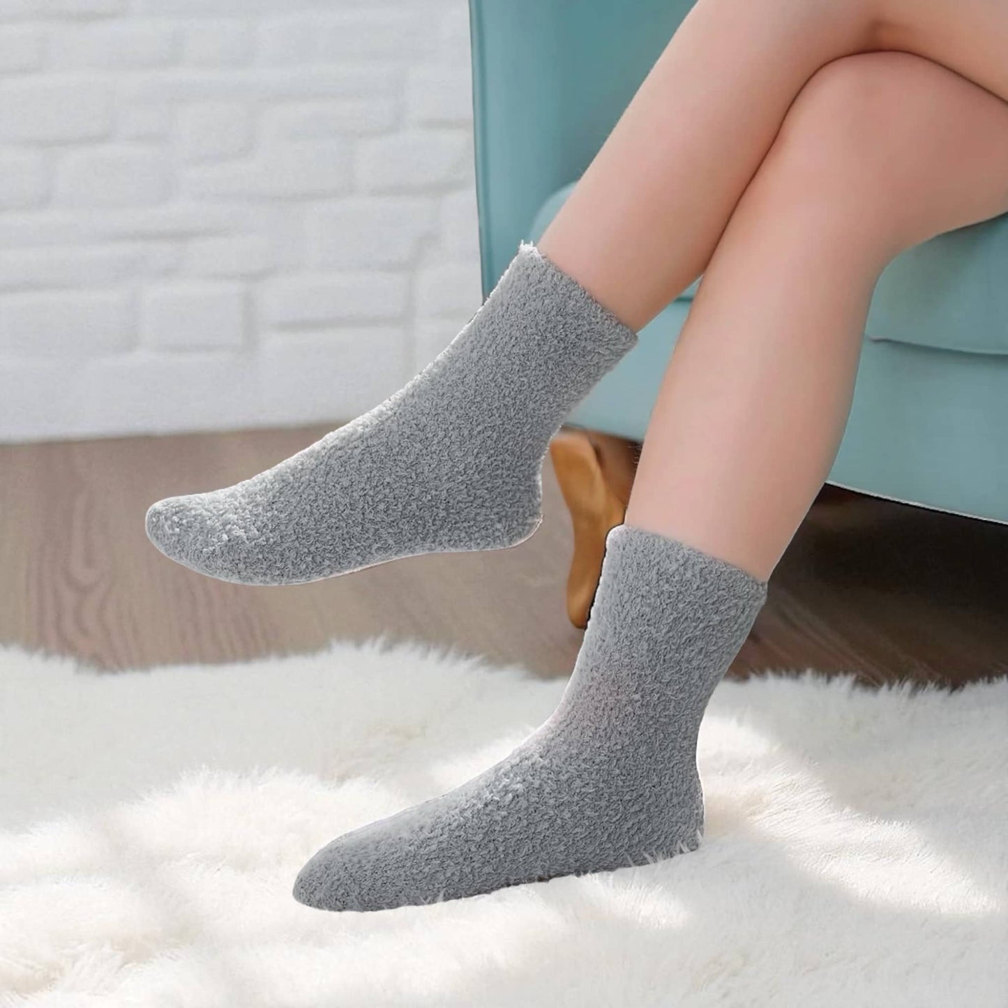 Grey Cozy Socks for Women with Ribbon