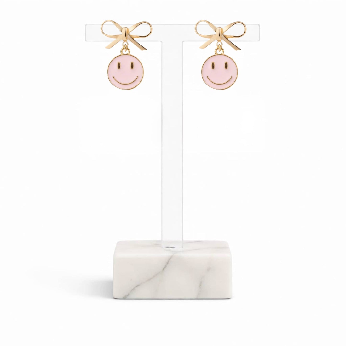 Smiley Face Earrings with Bow Detail