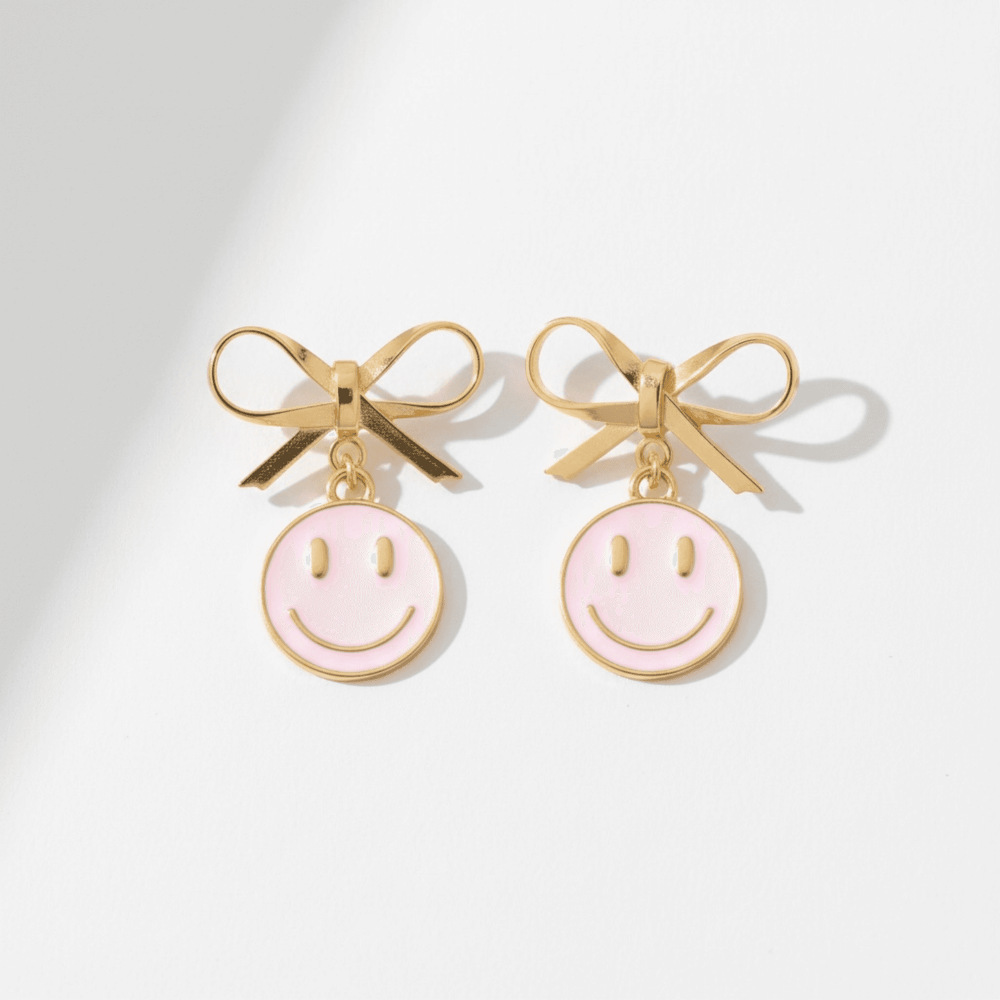Smiley Face Earrings with Bow Detail