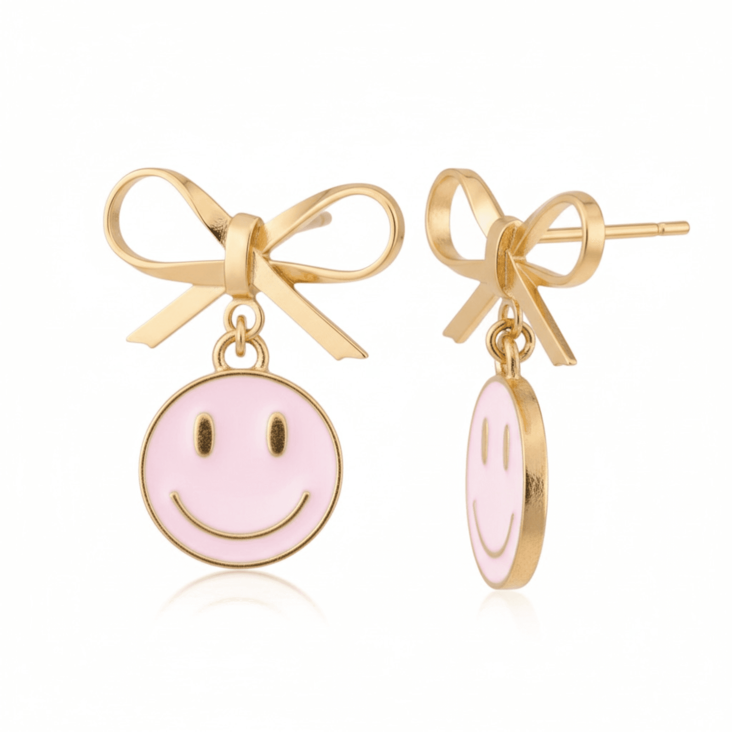 Smiley Face Earrings with Bow Detail