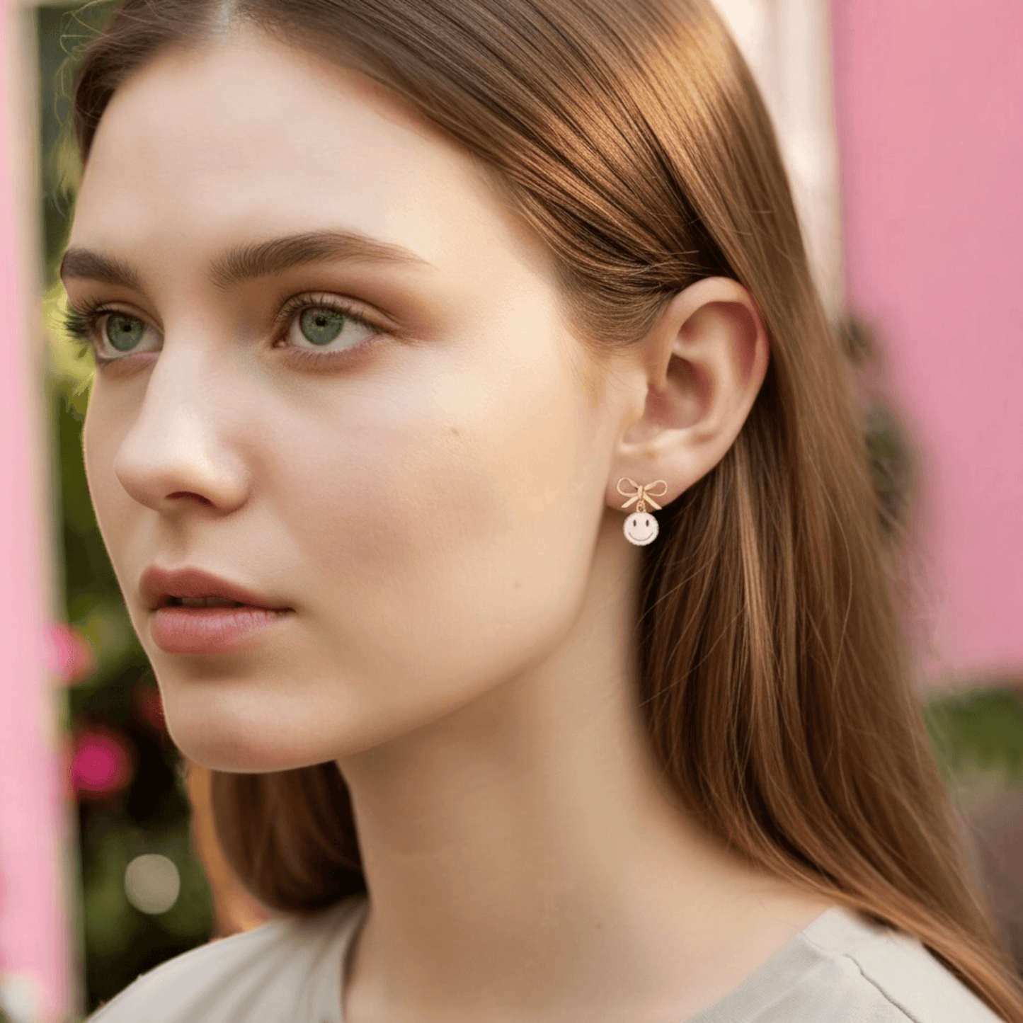 Smiley Face Earrings with Bow Detail