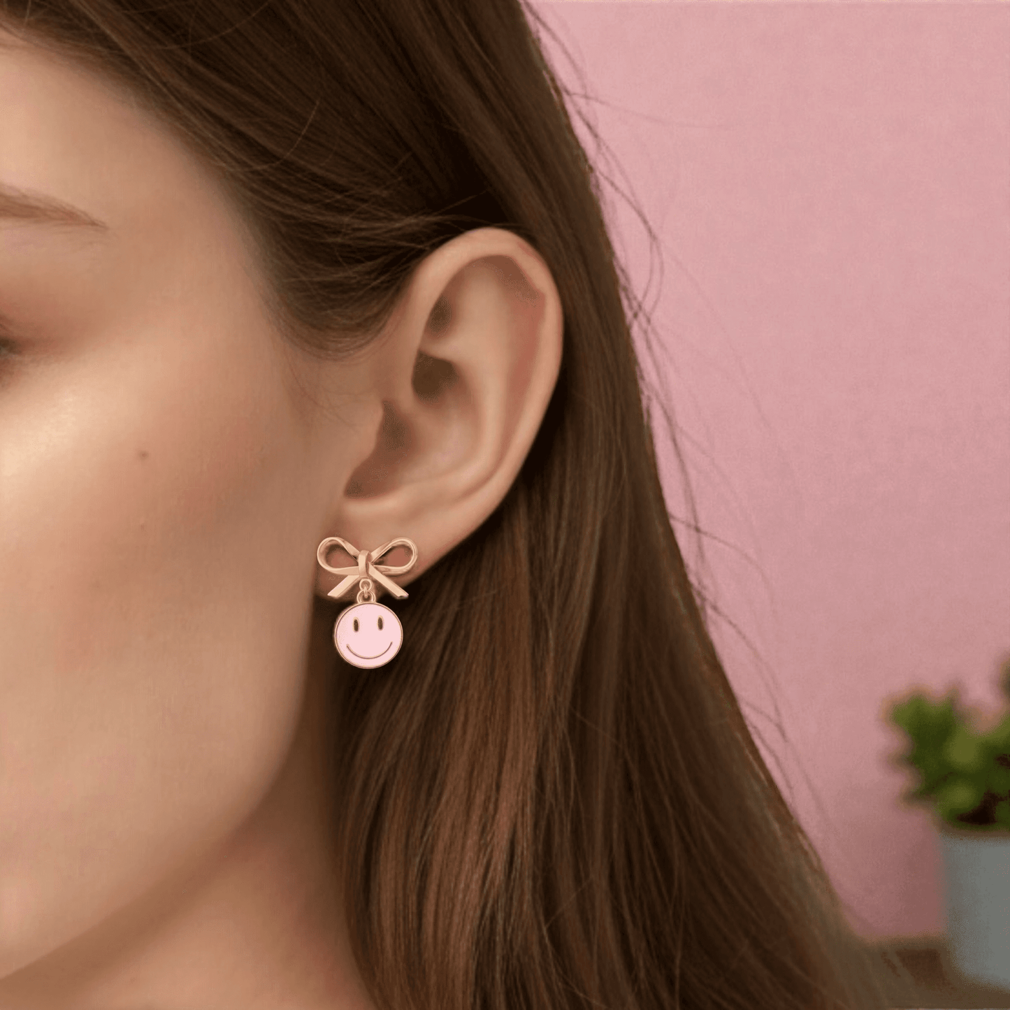 Smiley Face Earrings with Bow Detail