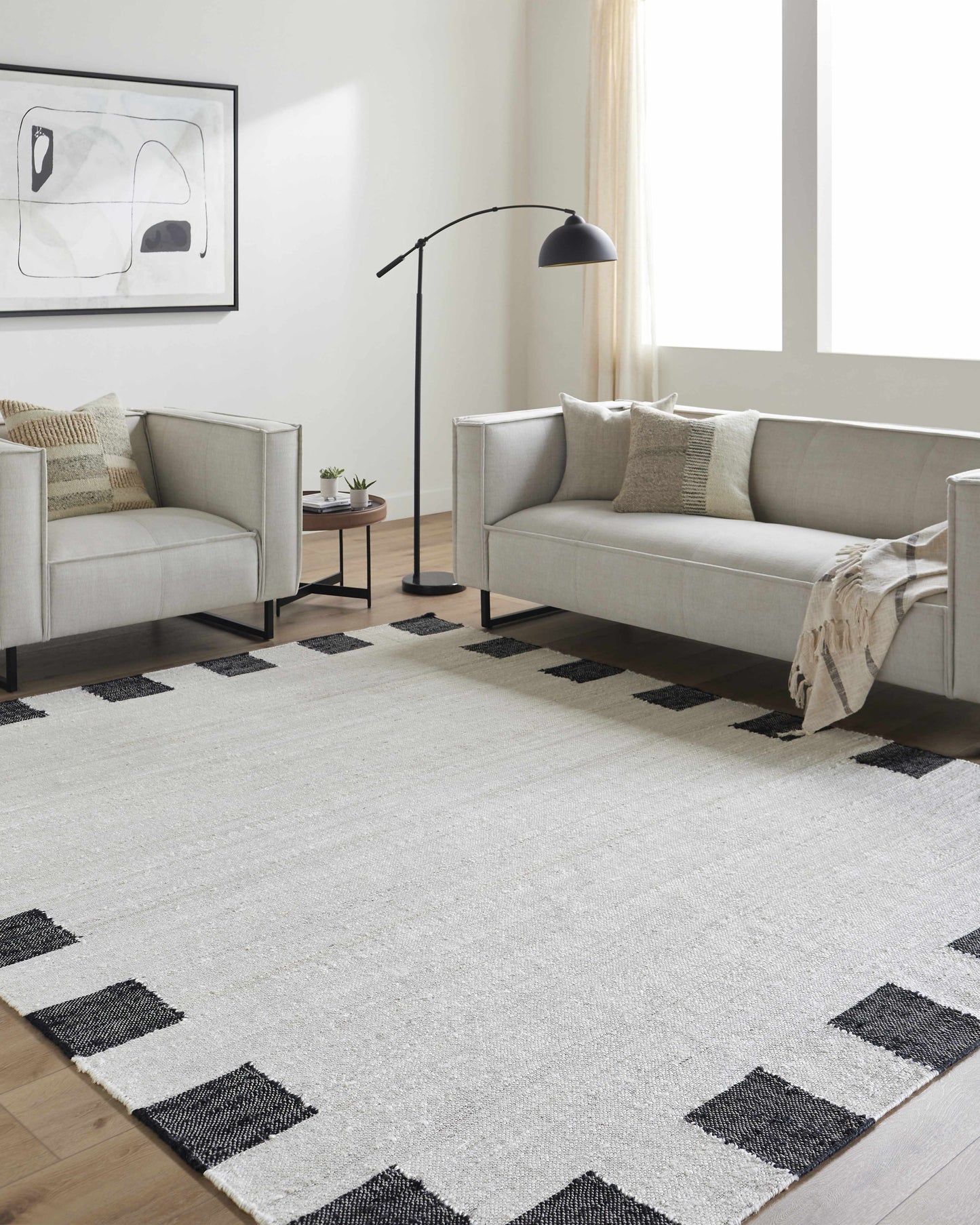 Rocio Dotted Bordered White Jute Carpet-1