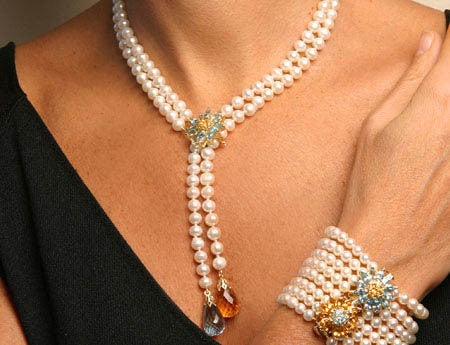 Gemstone Daisy Necklace-Clip Enhancer for Pearls or Cords. Sterling Silver & Semi Precious Stones.-7