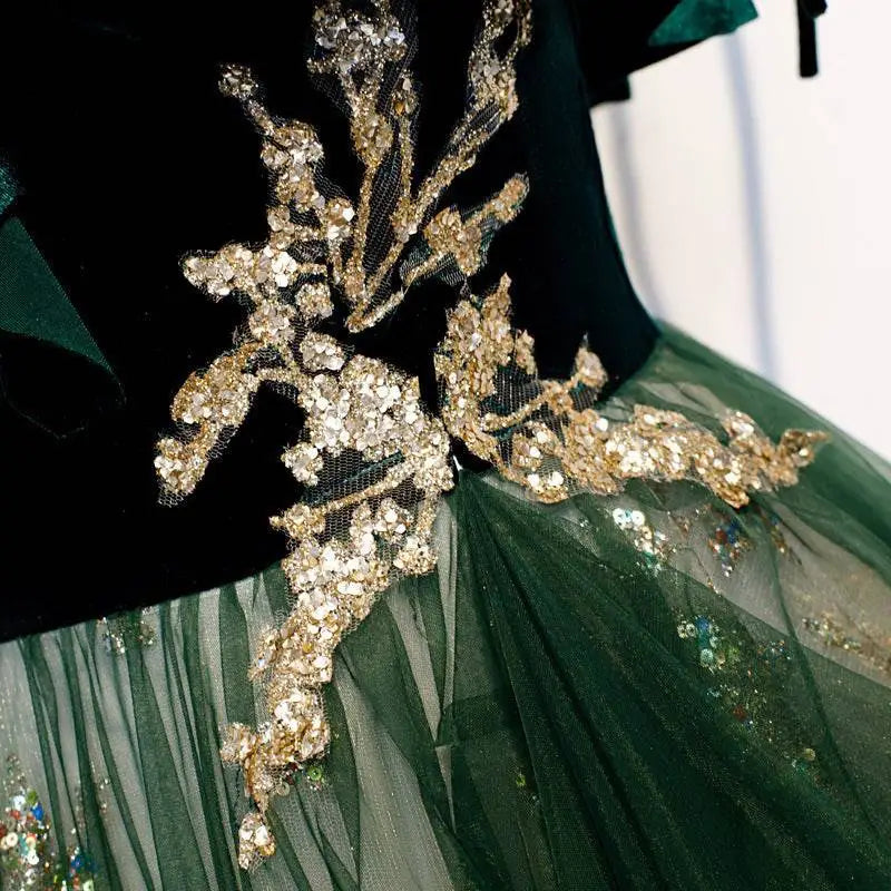Dark Green Sling Temperament Long Banquet Gown