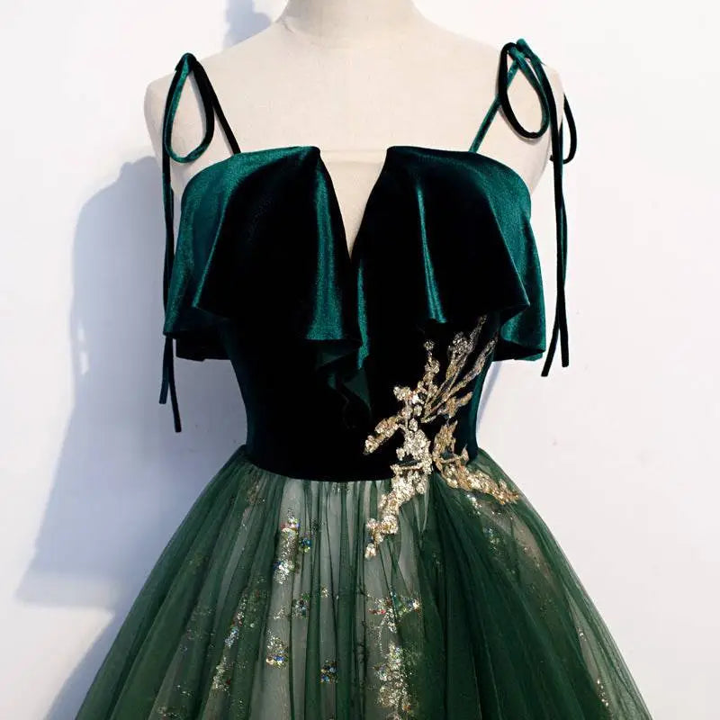 Dark Green Sling Temperament Long Banquet Gown