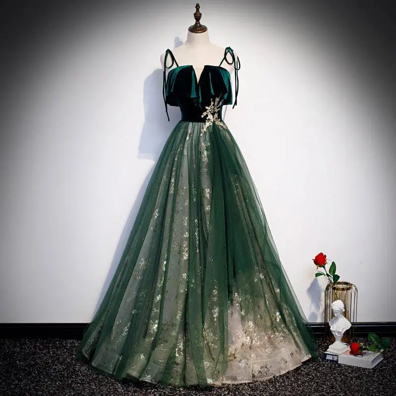 Dark Green Sling Temperament Long Banquet Gown