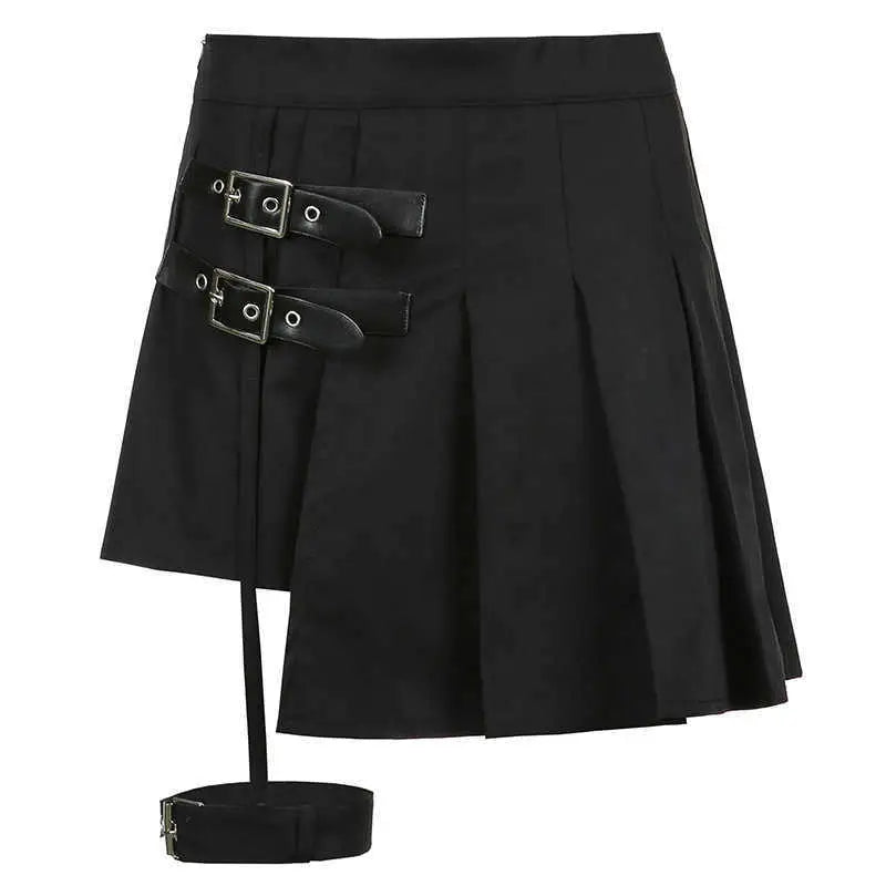 Dark Leg Ring Asymmetric Pleated Skirt