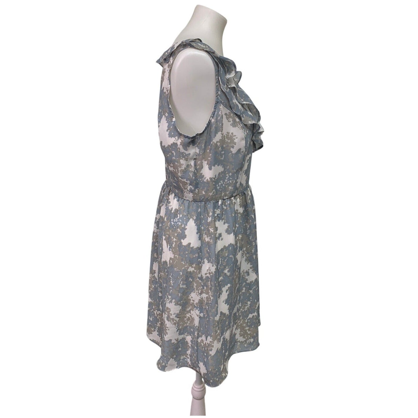 GAP Womens Size 10 Gray Blue Sleeveless V-Neck Ruffle Washable Fit Flare Dress