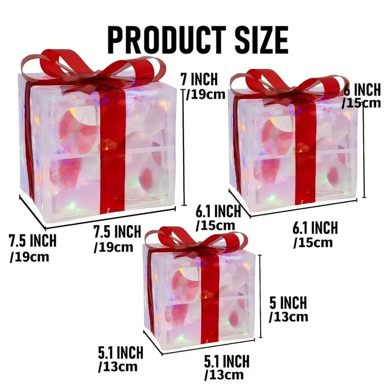 Sparkling Trio: Festive LED Christmas Gift Boxes Set-3