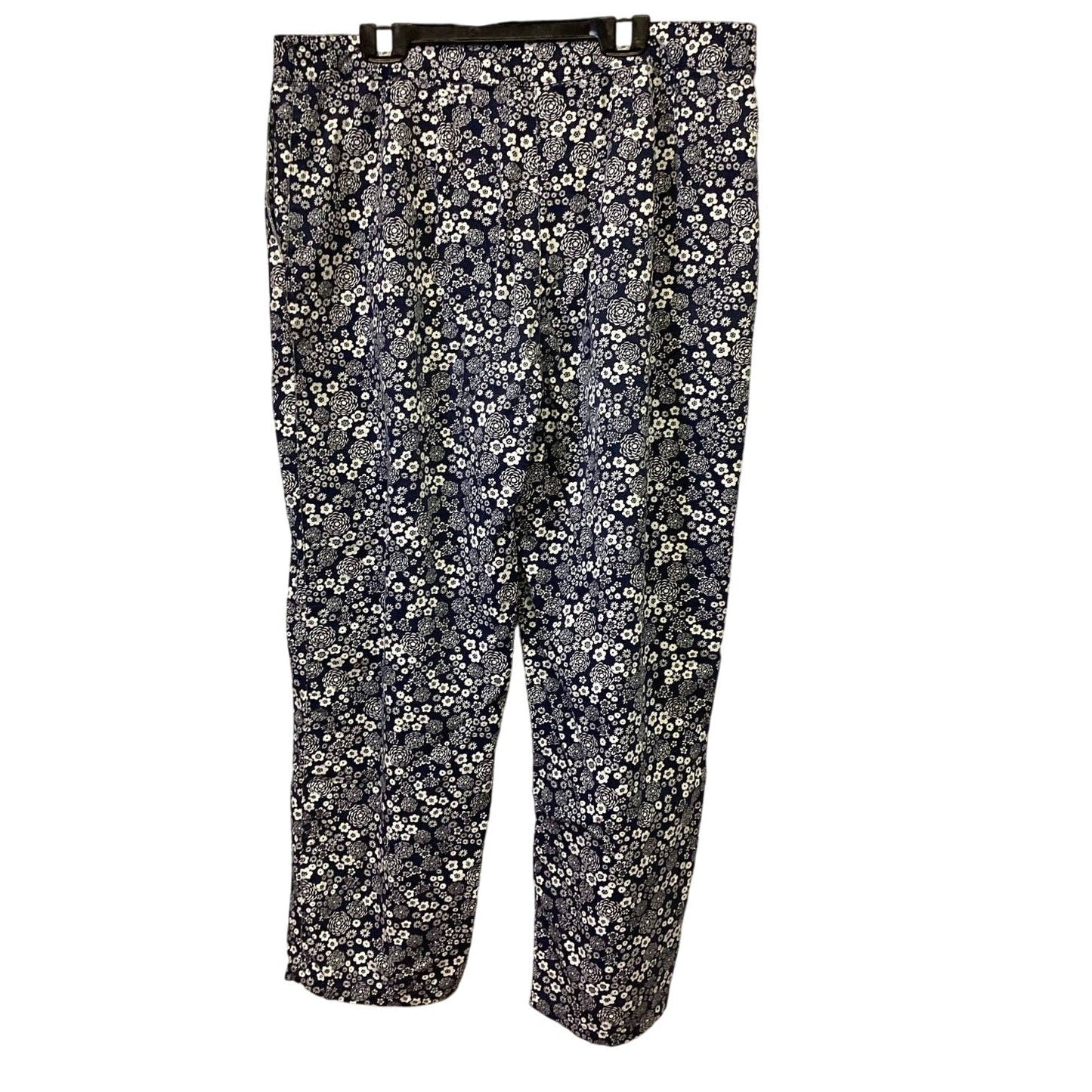 Liz Claiborne Sport Plus Size 14 100% Cotton Floral Navy White Cropped Pants
