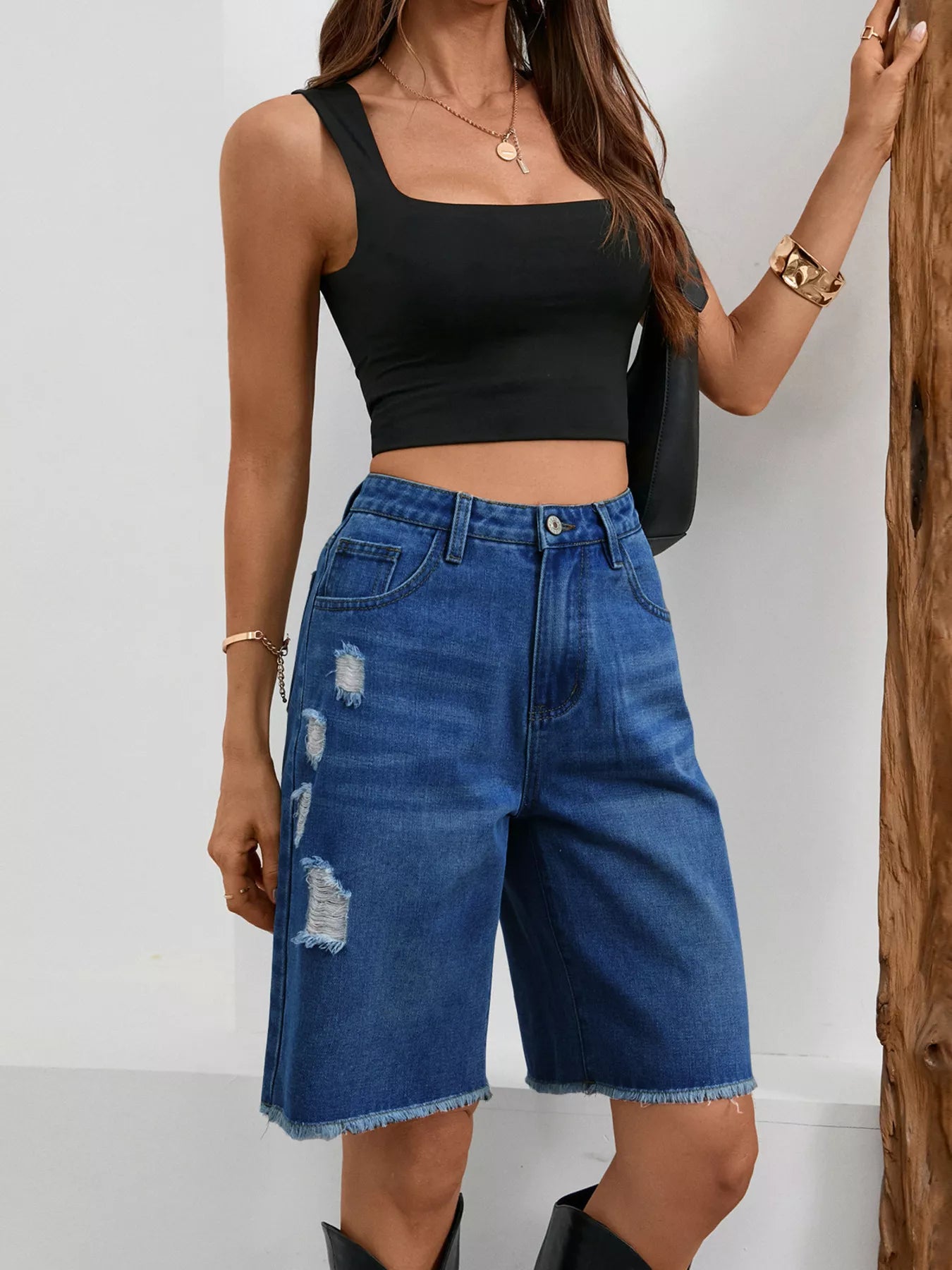Ripped Frayed Hem Denim Shorts