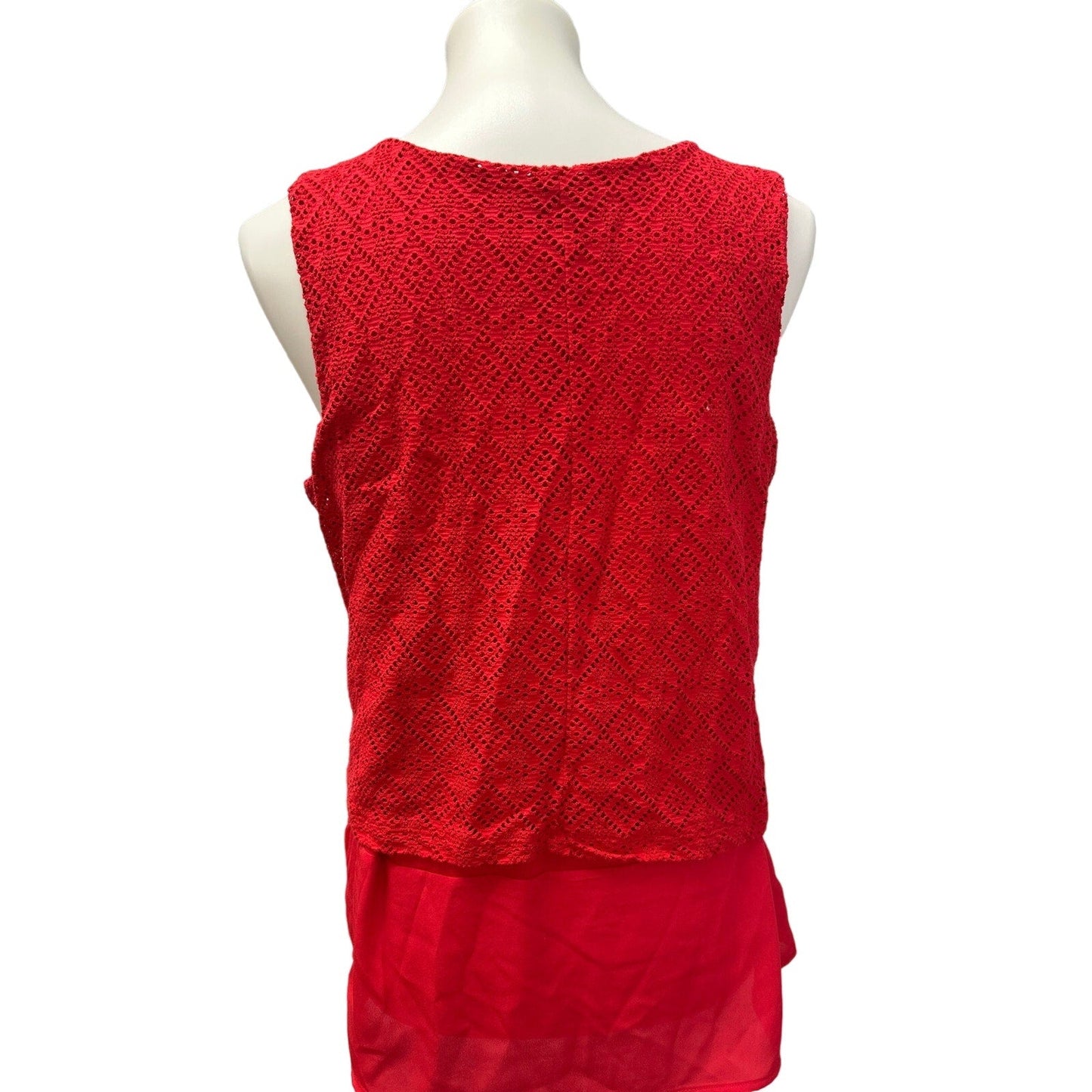 Jaclyn Smith Womens Medium Sleeveless Layered Look Lacy Overlay Red Top Blouse
