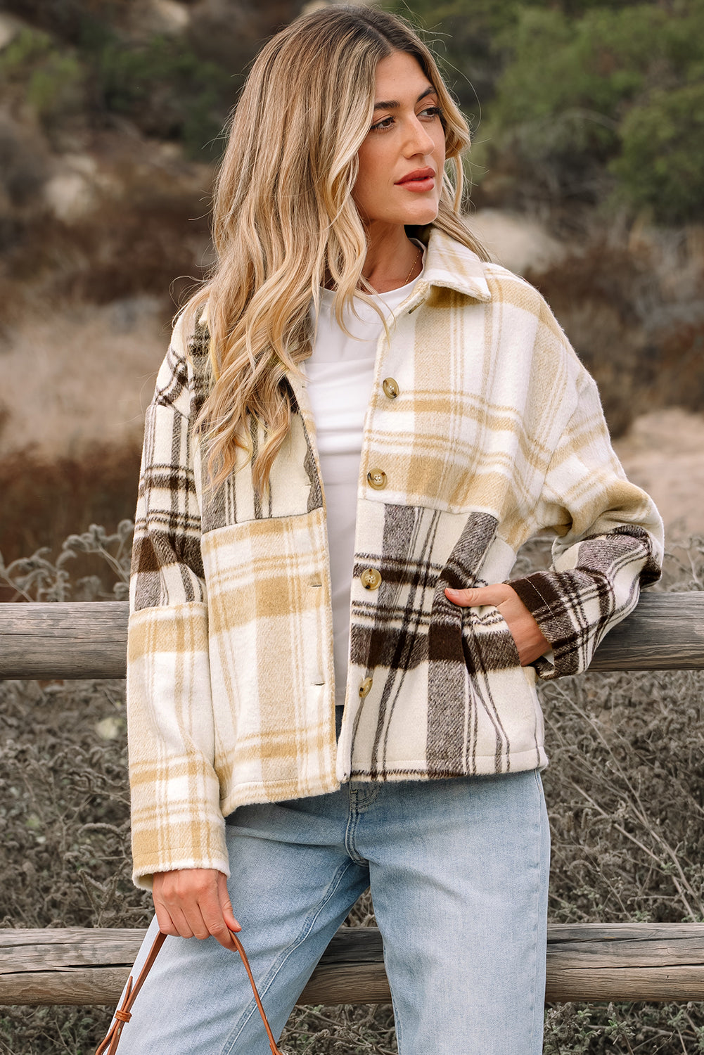 Julinique Plaid Patchwork Side Shacket-4