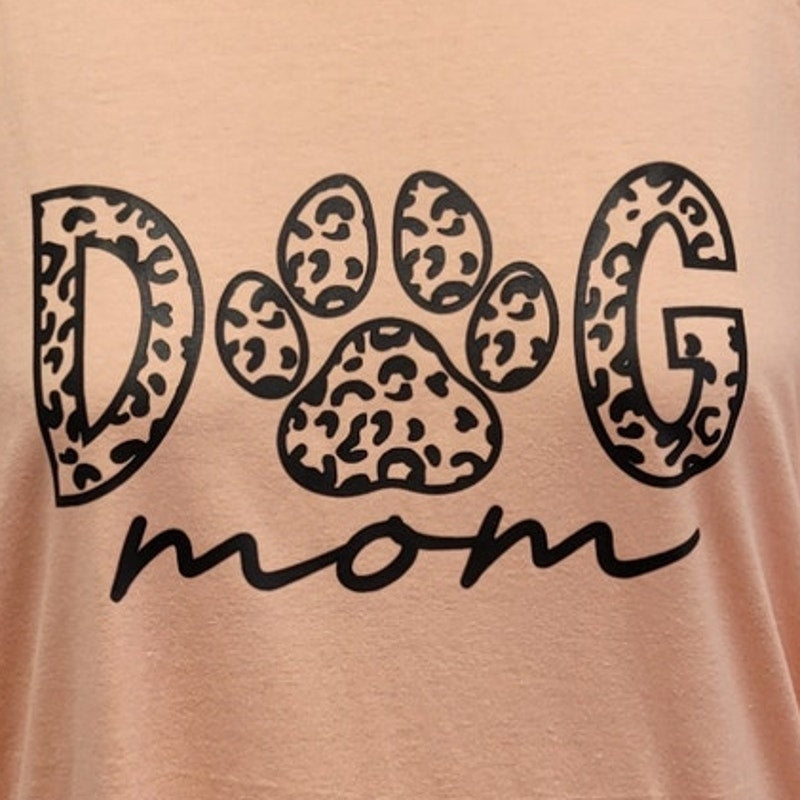 Hand Printed Upcycled Womens 2XLT PolyCotton Dog Mom Short Sleeve Tee Shirt