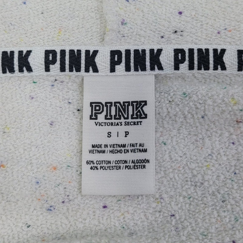 Pink Womens Small PolyCotton Confetti Quarter Zip Hooded Pullover Sweatshirt