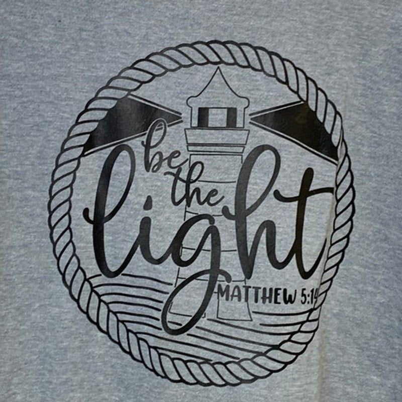Upcycled Hand Printed Women Large Gray Jesus Be The Light Lightweight Sweatshirt