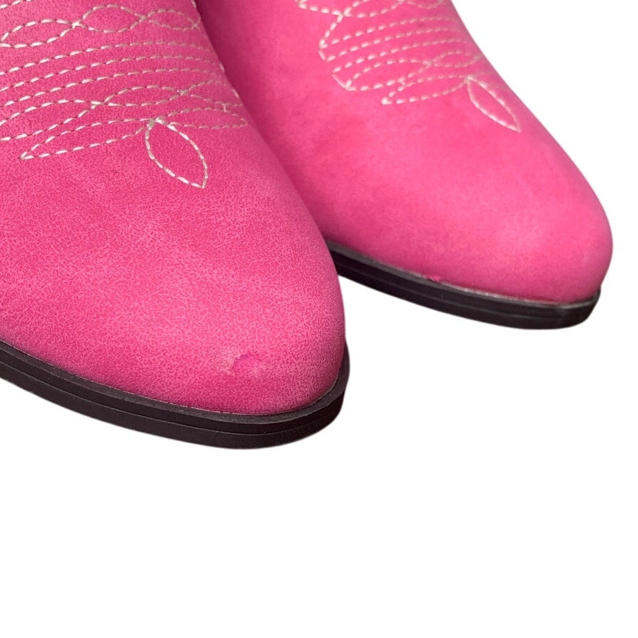 Dream Pairs Womens 8.5 Faux Pink Leather 2.25" Block Heel Mid Calf Cowboy Boots