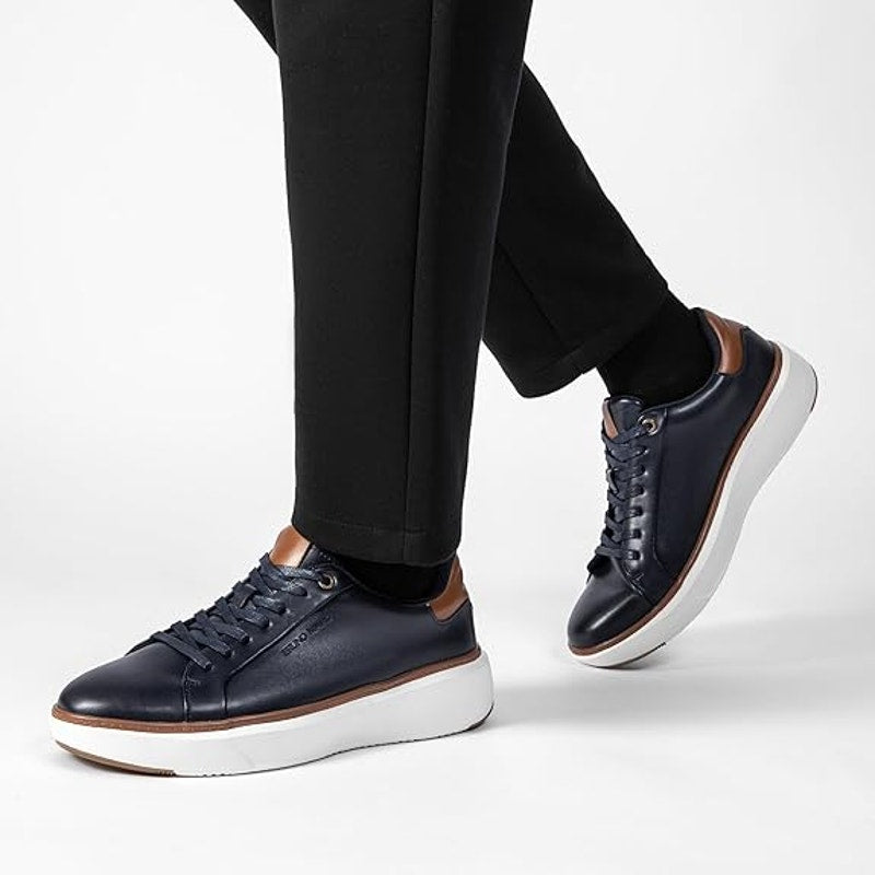 Bruno Marc Mens Size 9.5 Navy Blue Faux Leather Lace Up Dress Sneaker Shoes