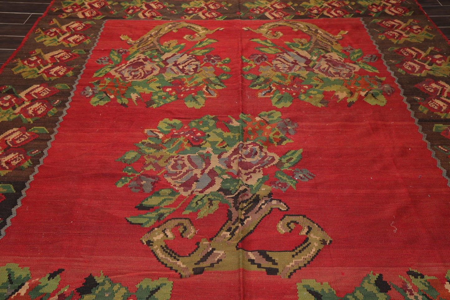 8'4" x 11' Hand Woven Wool Antique Turkish Kilim Flatweave Area Rug Red-3