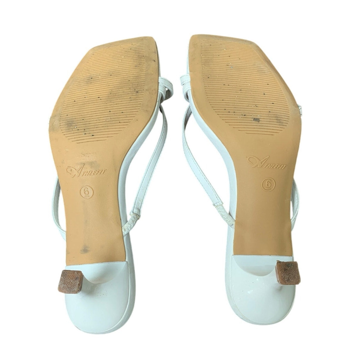 Athlefit Women Size 6 White Faux Leather Strappy 2.25" Kitten Heels Sandal Shoes