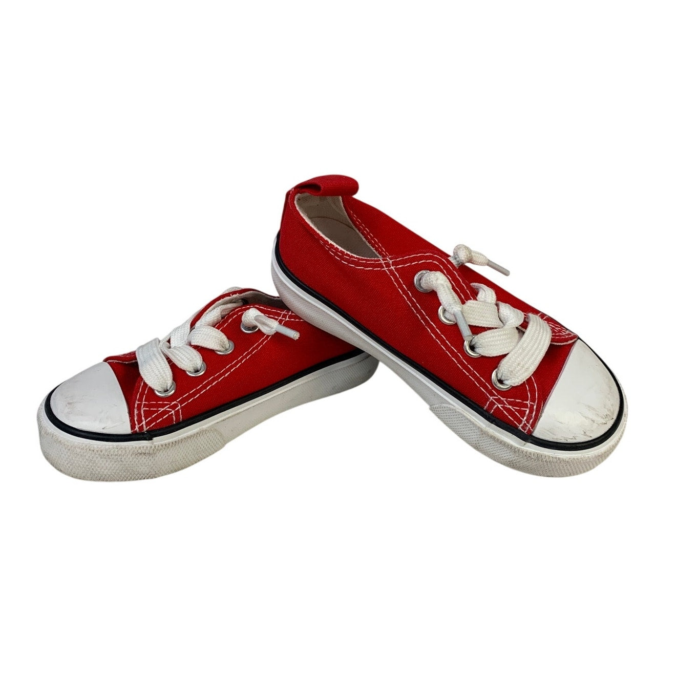 Boys Size 7 Red Canvas Sneakers Lace Up Low Top Round Toe Classic Shoes