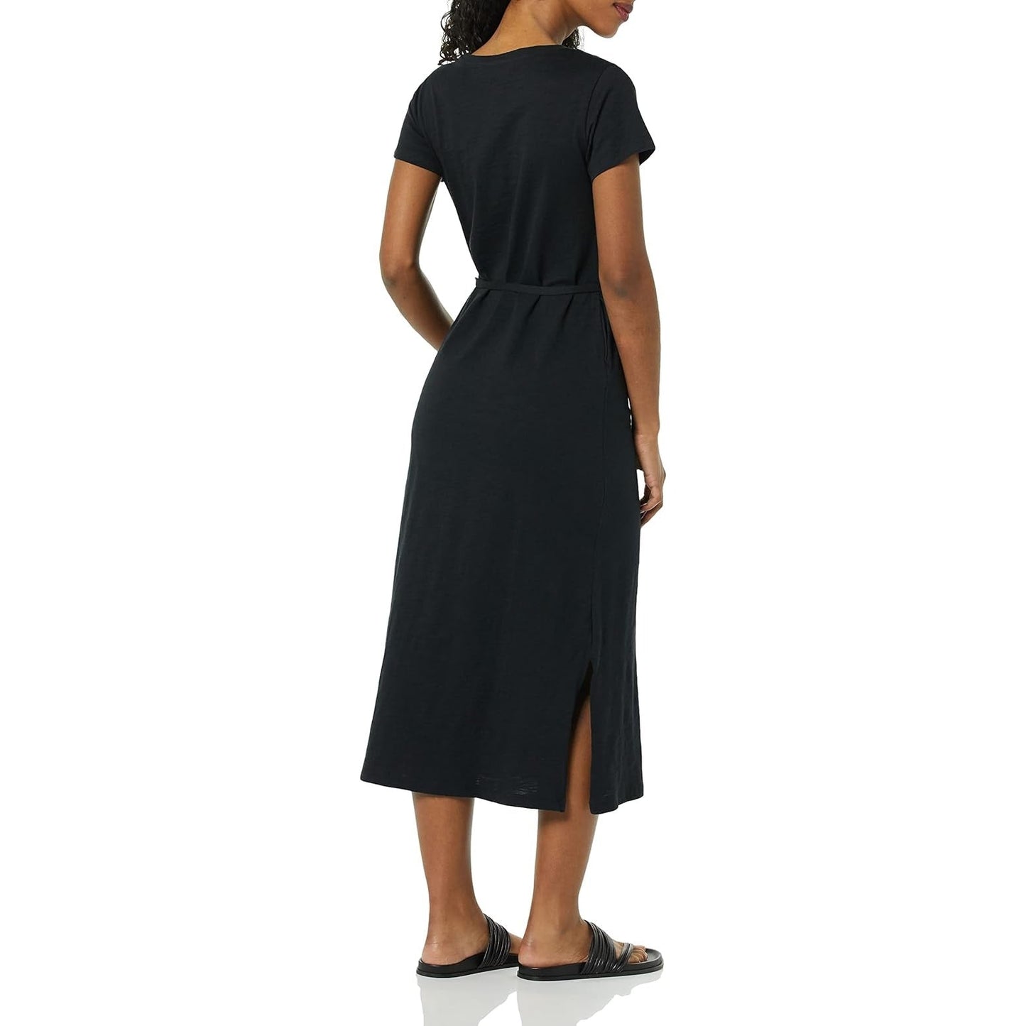 NWT New Amazon Essentials Womens Medium Short Sleeve Belted Midi Tee Shirt Dress