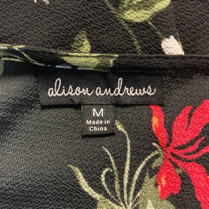 Alison Andrews Womens Medium Adjustable Ruched Sleeve Floral Daisy Blouse Shirt