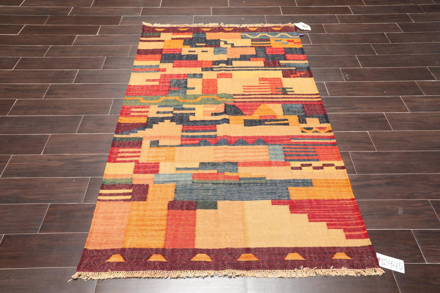 4' x 6'3" Hand Woven Wool Turkish Kilim Flatweave Area Rug Contemporary-1