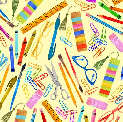 Yellow On My Desk Books are Magic Cotton 44"/45" Fabric Per Yard-0
