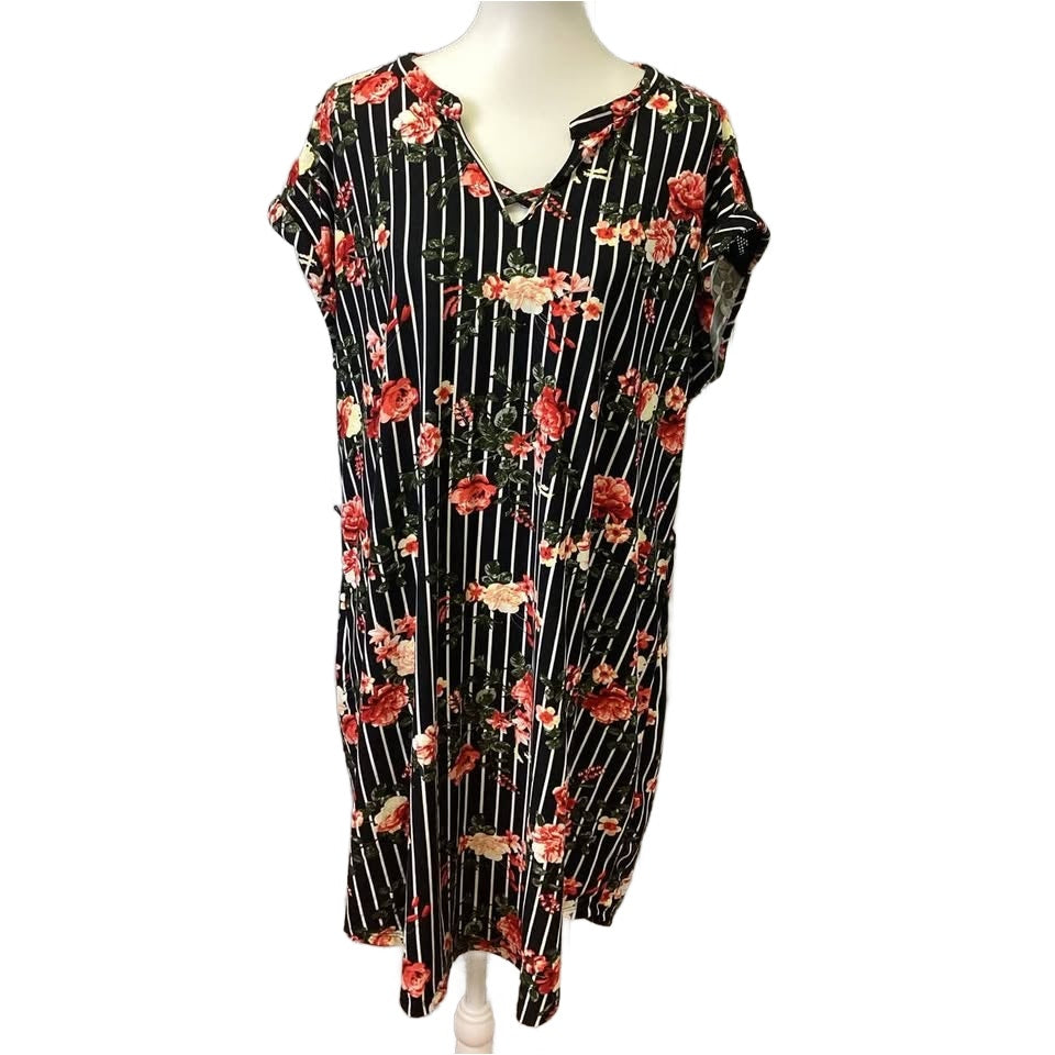 Bobbie Brooks Womens Plus 2X Super Soft Floral Striped Cap Sleeve Sheath Dress