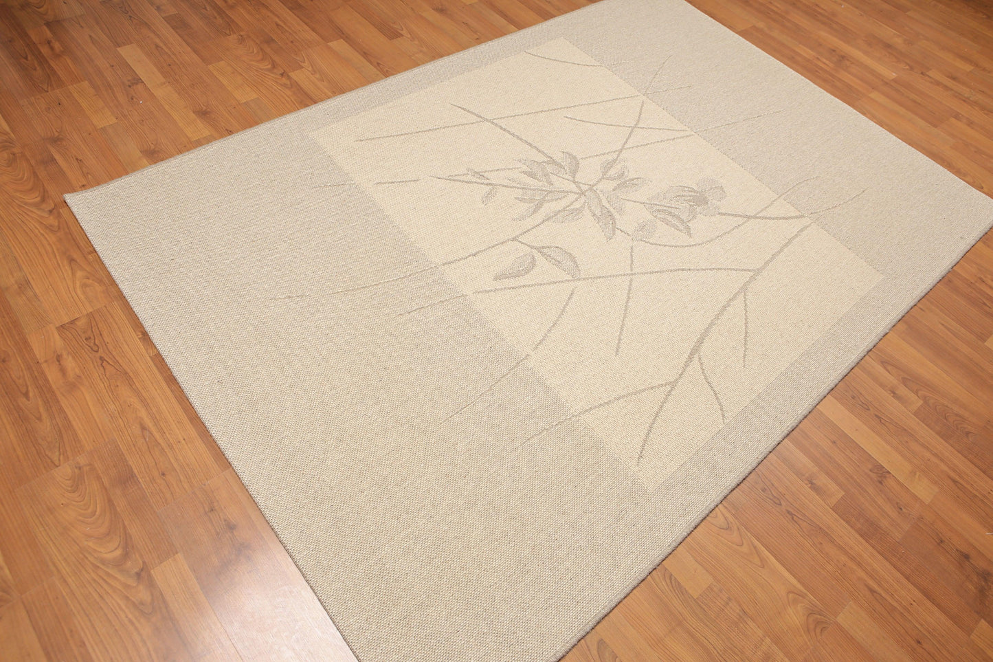 5'3" x 7'4" Contemporary Flat Pile Belgian 100% Wool Area Rug Beige-2