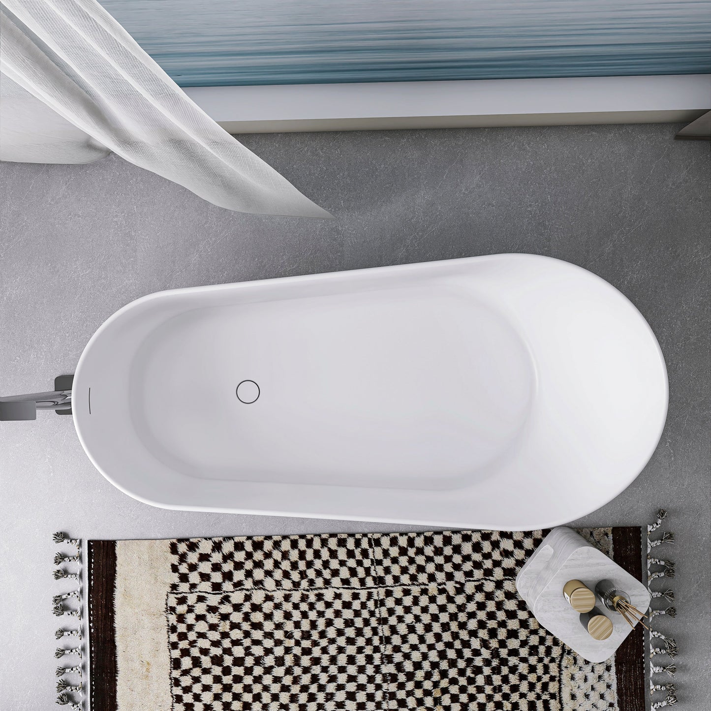 67 Inch Solid Surface Oval Shape Soaking Bathtub