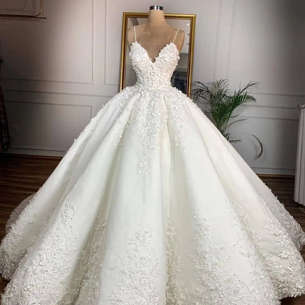 Deep V-neck Lace Wedding Dress Romantic Aura