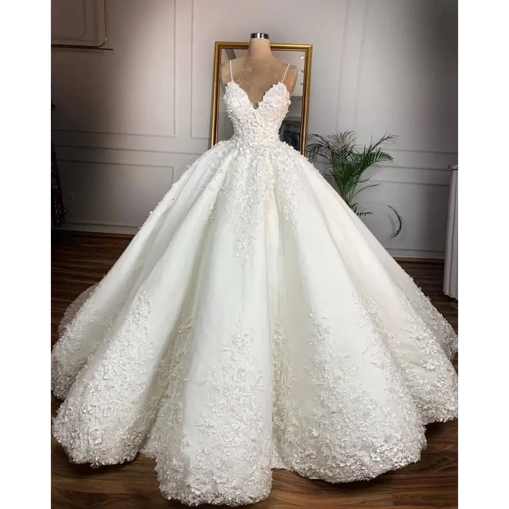 Deep V-neck Lace Wedding Dress Romantic Aura