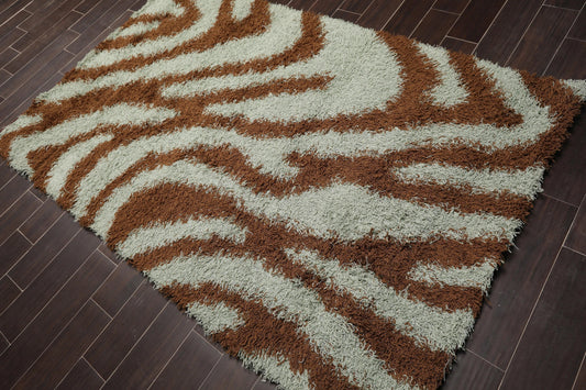 5' x 8' Modern 100% Nylon Shag Area Rug Brown-0