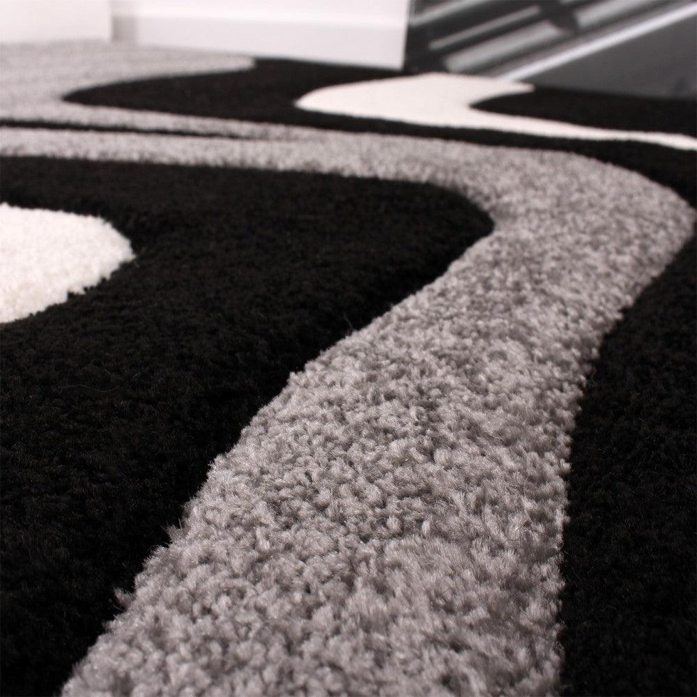 Designer Area Rug with Contour Cut and Modern Wave Pattern-4