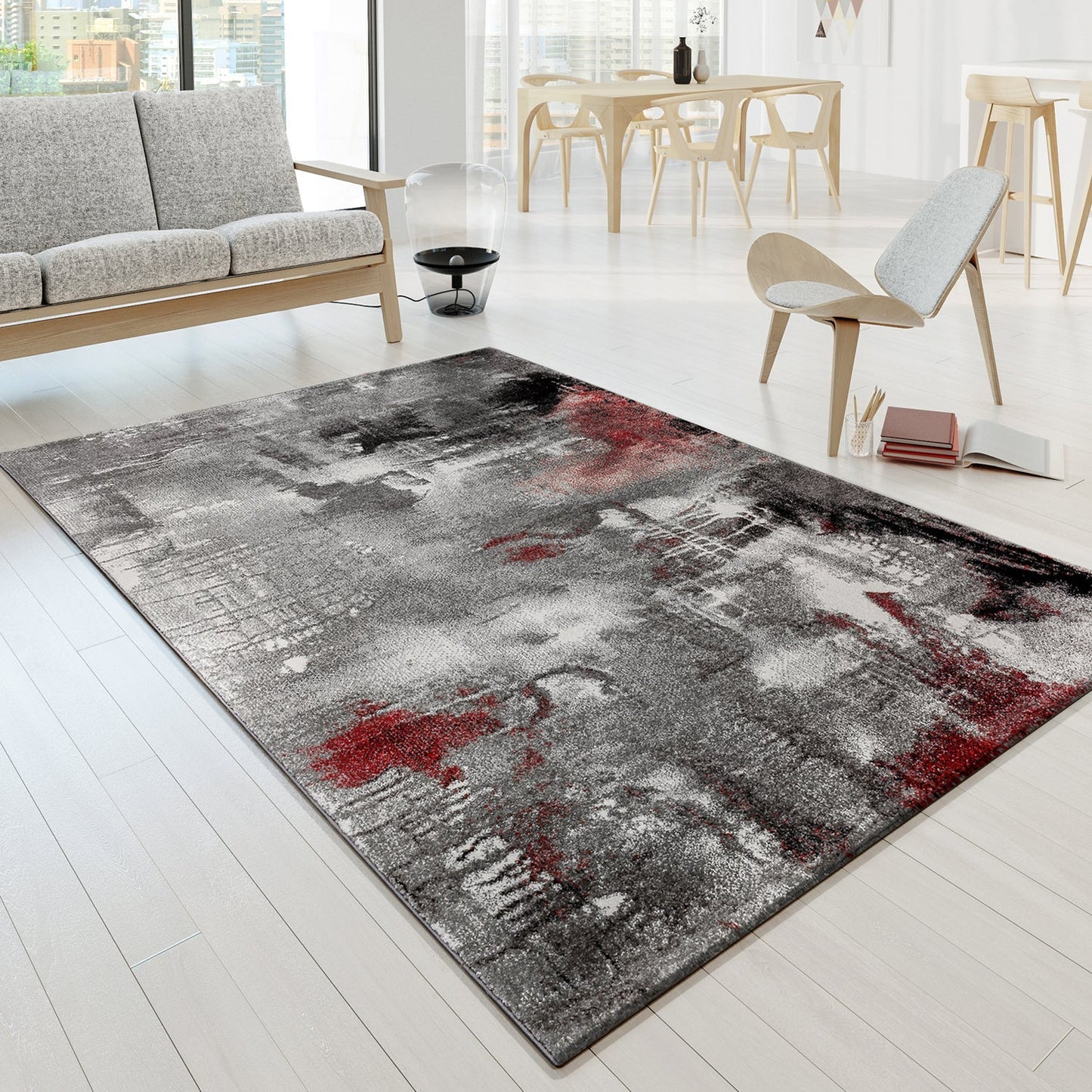 Designer Rug Canvas Artful Design - Mottled Grey Red Cream-0