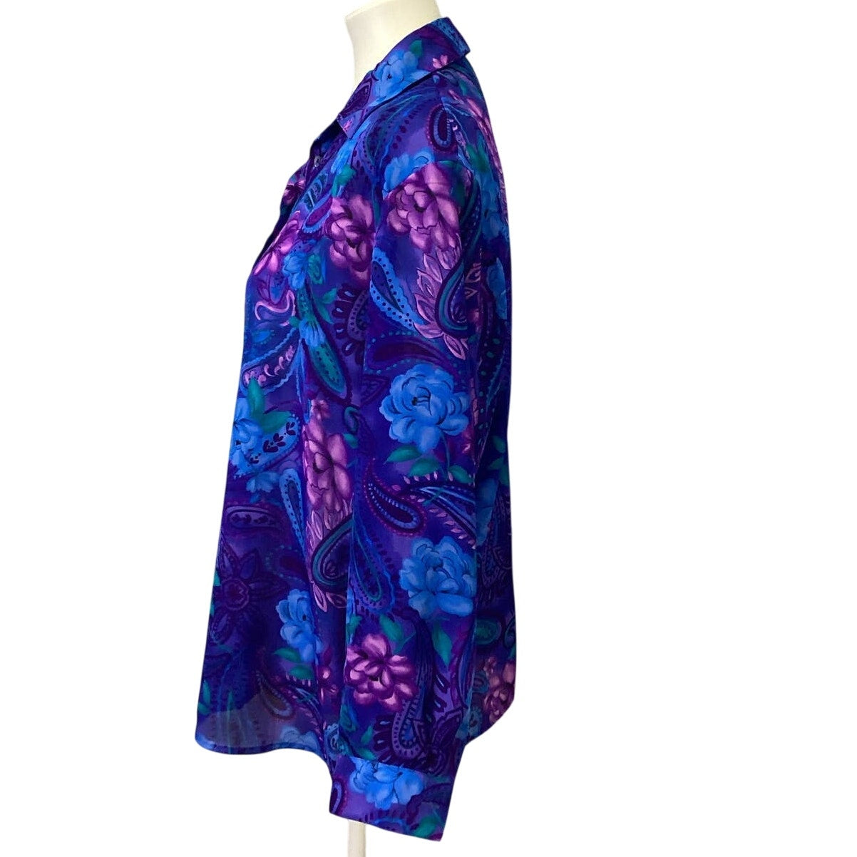 Bon Worth Petite Large Long Sleeve Floral Paisley Polyester Button Up Blouse Top