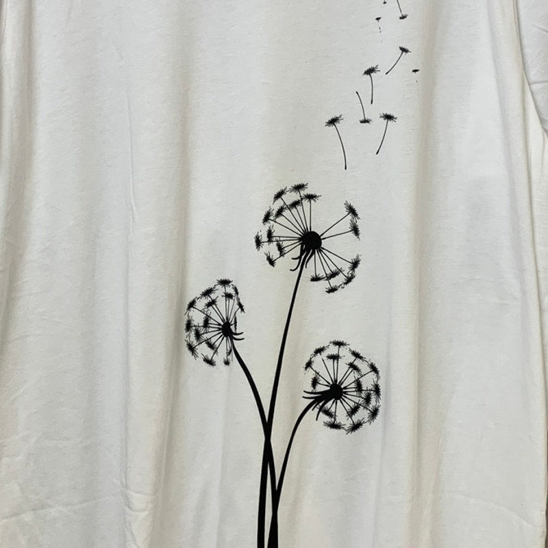 New Hand Printed Mens Size 3XL Dandelion Wish White PolyCotton Short Sleeve Tee