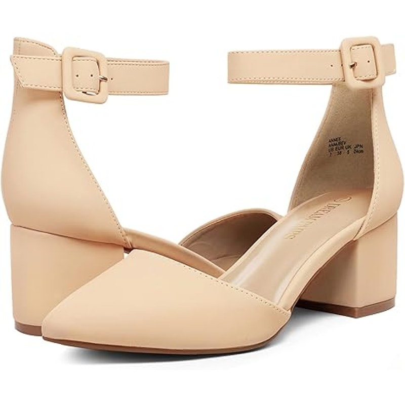 Dream Pairs Womens 9.5 Tan Pointy Toe 2.5" Block Heel Ankle Strap Sandal Shoes