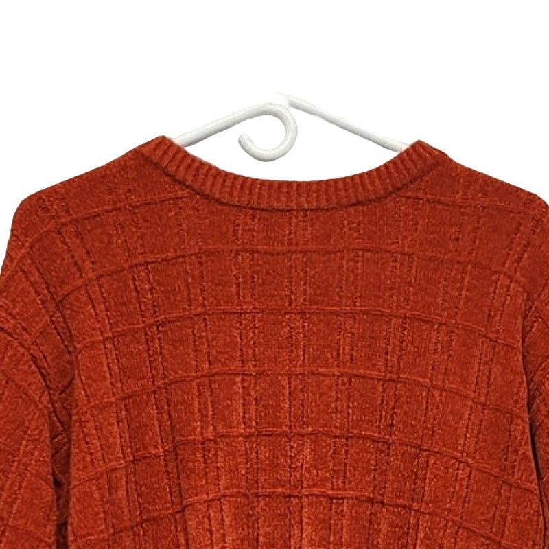 Consensus Mens Large Acrylic Long Sleeve Textured Grid Orange Knit Sweater