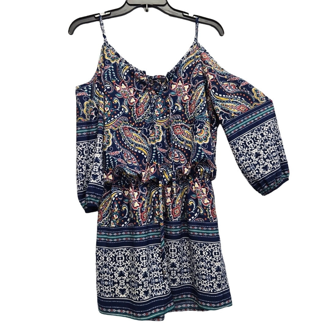 City Triangles Womens Small Cold Shoulder Floral Paisley Gathered Waist Romper